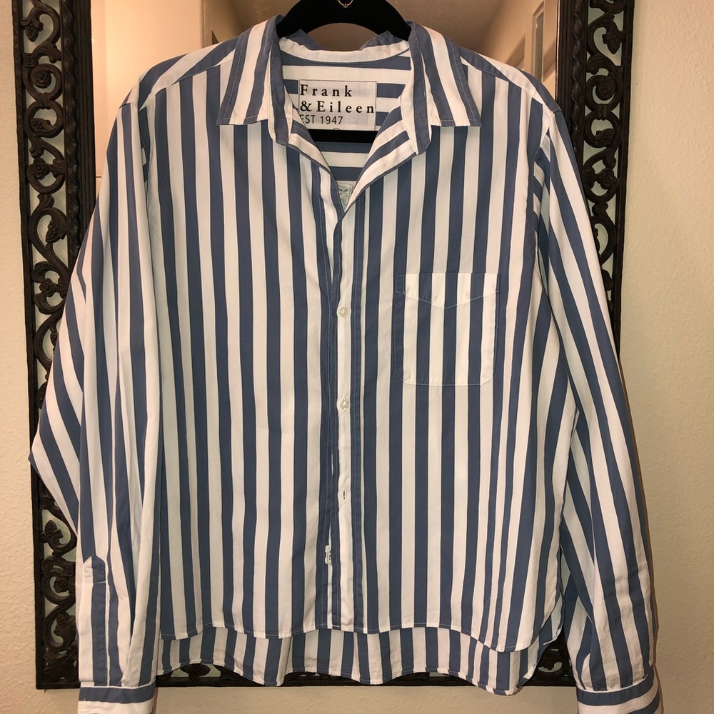 Frank & Eileen Blue and White Striped Silvio Button Down Shirt
